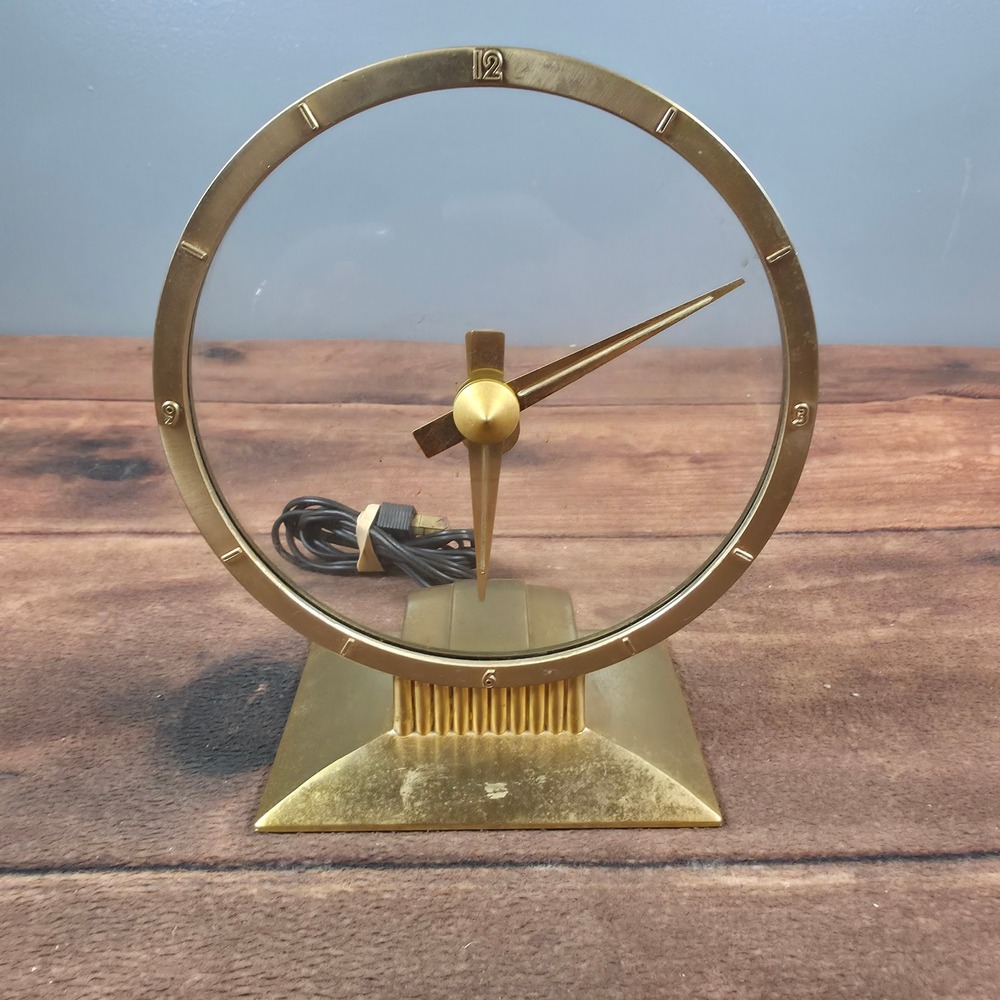 Jefferson Golden Hour Electric Clock Gold Good Mid-Century Mystery 580-101